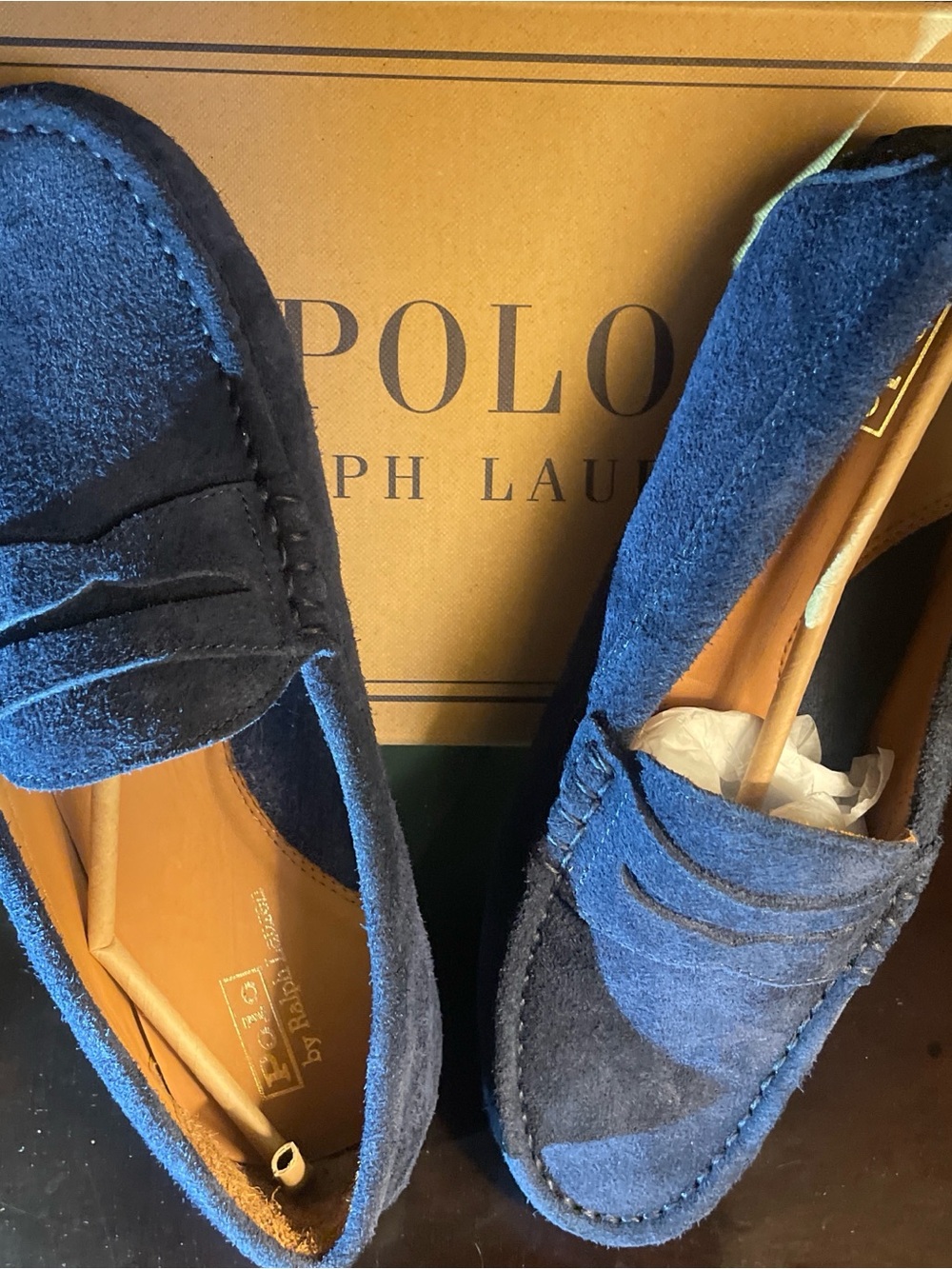 Polo by Ralph Lauren Men’s Navy Blue Suede Penny Loafers
